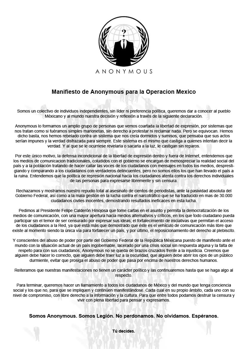 February 17, 2011 letter from Anonymous Mexico