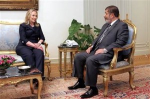 Hillary Clinton visiting Mohamed Morsi, Nov. 22, 2012