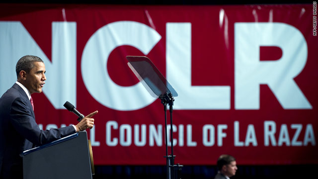 Obama encouraging the statist, Hispanic-racist group La Raza, AFP photo via CNN